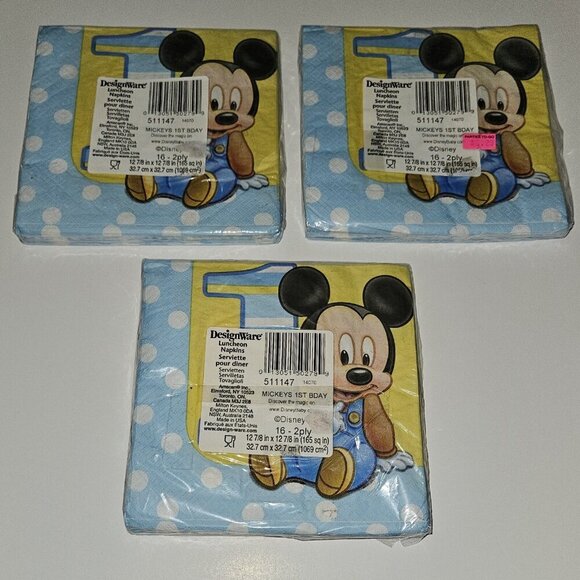 Plates Napkins Lot Disney Baby Mickey Mouse 1st Birthday Party Decor SEALED READ - Picture 3 of 11